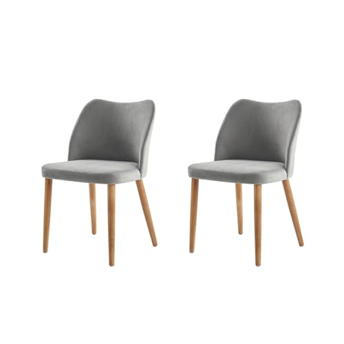 HULALA HOME 2er Set Esszimmerstühle, Schminktischstuhl, bequemer Küchenstuhl mit Holzbeinen für Wohnzimmer, Schlafzimmer und Esszimmer, Grau von HULALA HOME