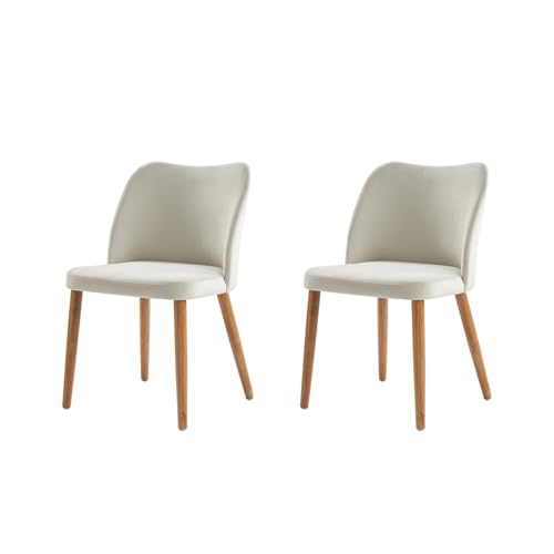 HULALA HOME 2er Set Esszimmerstühle, Schminktischstuhl, bequemer Küchenstuhl mit Holzbeinen für Wohnzimmer, Schlafzimmer und Esszimmer, Weiß von HULALA HOME