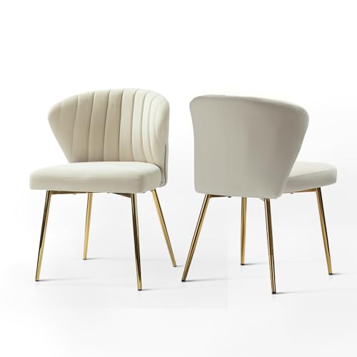 HULALA HOME 2er Set Esszimmerstühlen aus Samt, moderner Schminktischstuhl, Küchenstuhl, mit Beinen aus Metall, für Esszimmer, Beige von HULALA HOME