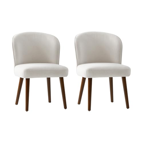 HULALA HOME 2er Set Mitte des Jahrhunderts Moderne Esszimmerstühle mit gebogener Rückenlehne & Polstersitz Küchenstühle mit Massivholzbeine für stilvolles Wohnzimmer oder Esszimmer, Weiß von HULALA HOME