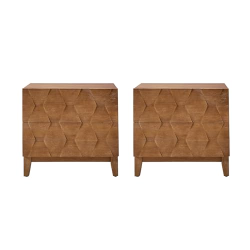 HULALA HOME 2er Set Nachttisch mit 2 Schubladen Nachtschrank mit Steckdose Nachttisch Holz mit sechseckigen Verzierungen Zeitgenössischer Nachttisch für Boxspringbett Schlafzimmer, Senf HULALA HOME 2er Set Nachttisch mit 2 Schubladen Nachtschrank mit Steckdose Nachttisch Holz mit sechseckigen Verzierungen Zeitgenössischer Nachttisch für Boxspringbett Schlafzimmer, Senf von HULALA HOME