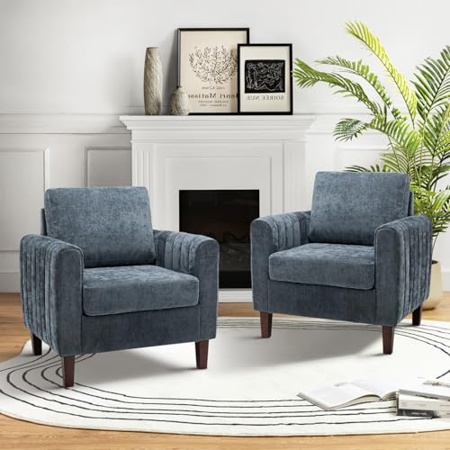 HULALA HOME 2er Set Sessel, Armlehnensessel, bequemer Loungesessel mit abnehmbarem Rückenkissen, Clubsessel, Lesesessel für Wohnzimmer und Schlafzimmer, Dunkelblau von HULALA HOME