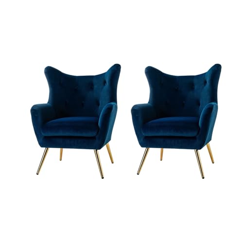 HULALA HOME Sessel gemütlich Ohrensessel gepolstert mit goldenen Metallbeinen Lesesessel bequem Loungesessel aus Samt für Wohnzimmer Schlafzimmer 2er Set, Blau von HULALA HOME