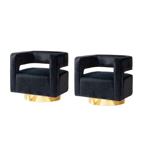 HULALA HOME Sessel gemütlich Loungesessel Clubsessel mit ergonomische Rückenlehne und goldenem Metallgestell drehbar Lesesessel aus Samt für Wohnzimmer und Schlafzimmer 2er Set, Schwarz von HULALA HOME