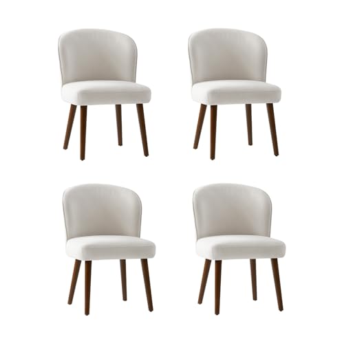 HULALA HOME 4er Set Mitte des Jahrhunderts Moderne Esszimmerstühle mit gebogener Rückenlehne & Polstersitz Küchenstühle mit Massivholzbeine für stilvolles Wohnzimmer oder Esszimmer, Weiß von HULALA HOME