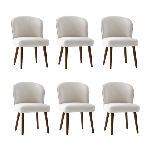 HULALA HOME 6er Set Mitte des Jahrhunderts Moderne Esszimmerstühle mit gebogener Rückenlehne & Polstersitz Küchenstühle mit Massivholzbeine für stilvolles Wohnzimmer oder Esszimmer, Weiß von HULALA HOME