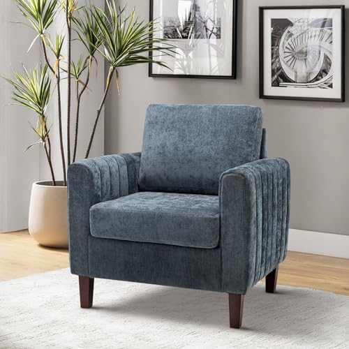 HULALA HOME Sessel, Armlehnensessel, bequemer Loungesessel mit abnehmbarem Rückenkissen, Clubsessel, Lesesessel für Wohnzimmer und Schlafzimmer, Dunkelblau von HULALA HOME