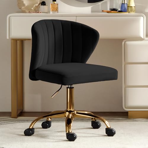 HULALA HOME Bürostuhl, Computerstuhl, Schminktischstuhl, moderner Schreibtischstuhl mit drehbaren Rädern, drehbar, höhenverstellbar, geeignet für Wohnzimmer, Schlafzimmer, Schwarz von HULALA HOME