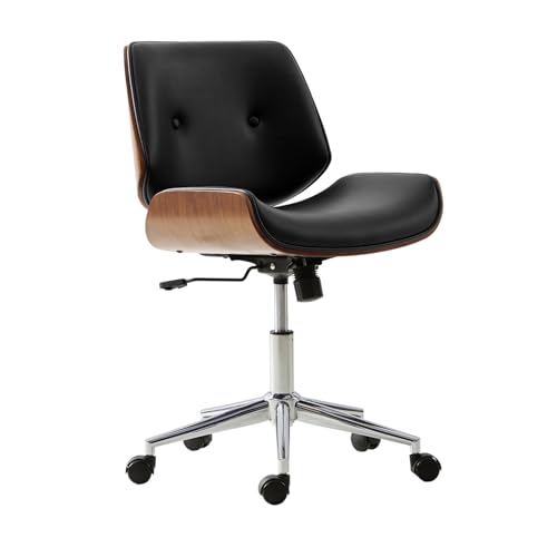 HULALA HOME Bürostuhl aus Kunstleder mit höhenverstellbarer Sitzfläche Schreibtischstuhl mit ergonomischer Rückenlehne Drehstuhl mit Stabiler Holzrahmen, Schwarz von HULALA HOME