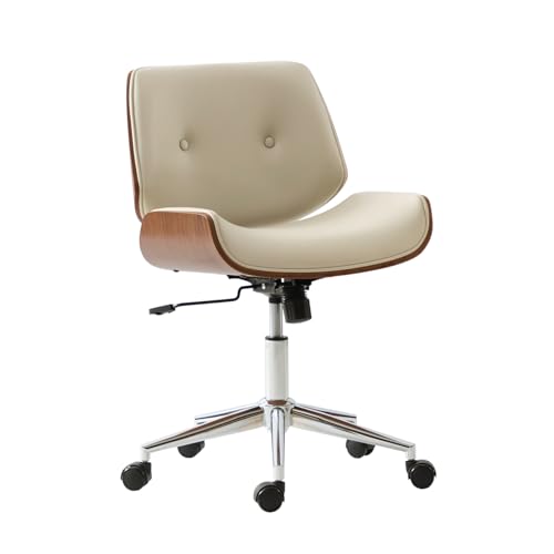 HULALA HOME Bürostuhl aus Kunstleder mit höhenverstellbarer Sitzfläche Schreibtischstuhl mit ergonomischer Rückenlehne Drehstuhl mit Stabiler Holzrahmen, Weiß von HULALA HOME