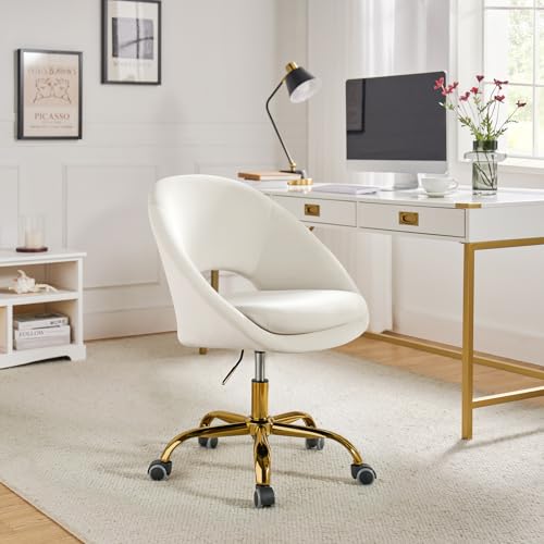 HULALA HOME Bürostuhl, computerstuhl, schminkstuhl, mit samt gepolsterter bürostuhl mit drehbaren rädern, drehbar, höhenverstellbar, geeignet für Wohnzimmer und Schlafzimmer (1, Weiß) HULALA HOME Bürostuhl, computerstuhl, schminkstuhl, mit samt gepolsterter bürostuhl mit drehbaren rädern, drehbar, höhenverstellbar, geeignet für Wohnzimmer und Schlafzimmer (1, Weiß) von HULALA HOME