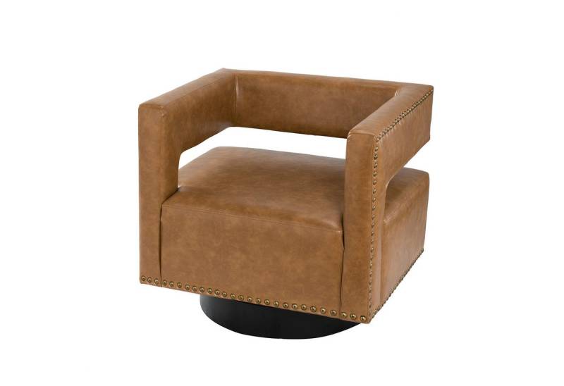 HULALA HOME Drehsessel Moderner Leder-Dreh-Akzentstuhl mit offener 3D-Rückenlehne, 360-Grad-Dreh-Leder-Clubsessel von HULALA HOME