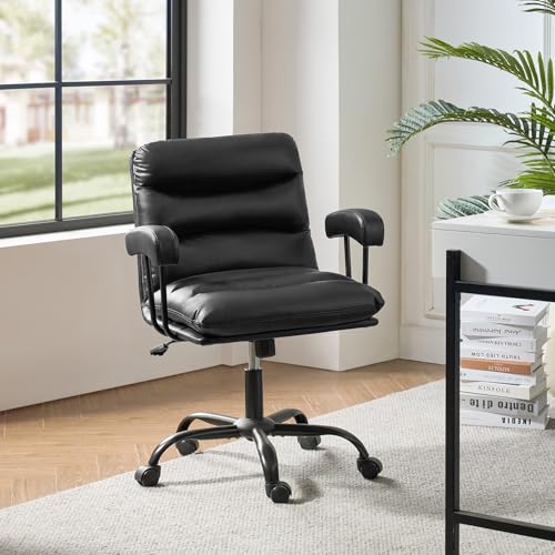 HULALA HOME Ergonomischer Bürostuhl mit Verstellbarer Höhe 360-Grad Drehfunktion und Metallfüßen Moderner Kunstleder Schreibtischstuhl für Arbeitszimmer und Büro, Schwarz von HULALA HOME