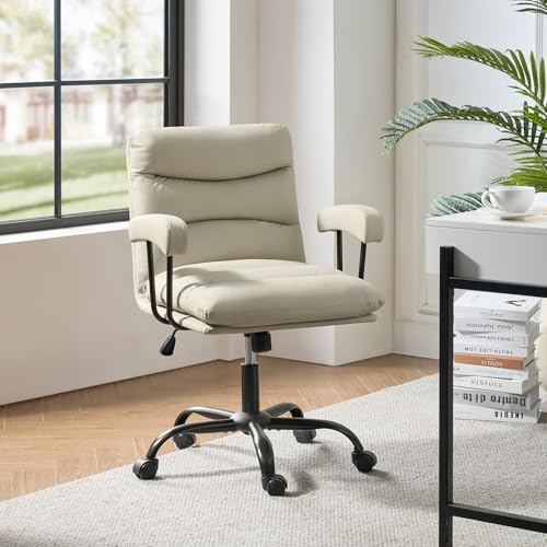 HULALA HOME Ergonomischer Bürostuhl mit Verstellbarer Höhe 360-Grad Drehfunktion und Metallfüßen Moderner Kunstleder Schreibtischstuhl für Arbeitszimmer und Büro, Weiß von HULALA HOME