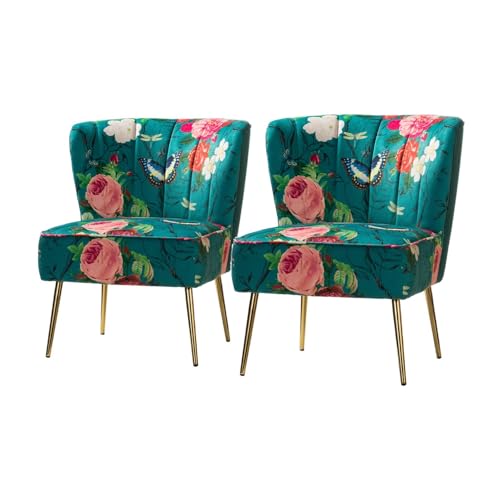 HULALA HOME Esszimmerstühle 2er Set, Moderne gepolsterter Küchenstühle ohne Armlehnen Esszimmerstühle mit goldenen Metallbeinen Blumen Muster für Esszimmer Wohnzimmer Schlafzimmer, 66Bx76Tx79H, Blau von HULALA HOME