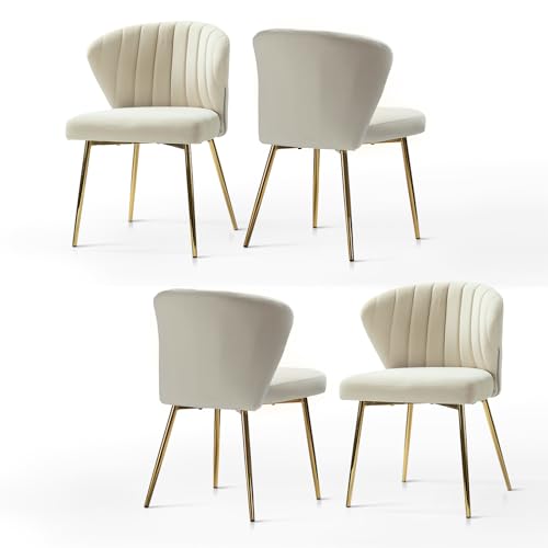 HULALA HOME Esszimmerstühle 4er Set Modern Küchenstühle aus Samt Stühle Esszimmer mit Metallbeine Esstisch Stühle Schminktisch Stuhl für Wohnzimmer, Beige von HULALA HOME