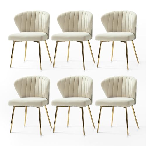 HULALA HOME Esszimmerstühle 6er Set Modern Küchenstühle aus Samt Stühle Esszimmer mit Metallbeine Esstisch Stühle Schminktisch Stuhl für Wohnzimmer, Beige von HULALA HOME