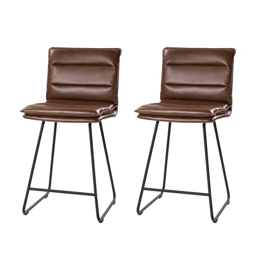 HULALA HOME Industrieller Barhocker 2er Set mit Lehne veganem Leder und Fußstütze Moderne Barstuhl für Kücheninsel und Bar, Braun von HULALA HOME