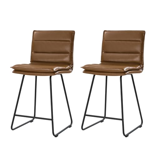HULALA HOME Industrieller Barhocker 2er Set mit Lehne veganem Leder und Fußstütze Moderne Barstuhl für Kücheninsel und Bar, Kamel von HULALA HOME