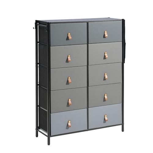 HULALA HOME Kommode aus Stoff, Sideboard mit 10 Schubladen, Aufbewahrungsschrank Schrank für Schlafzimmer, Wohnzimmer, Flur und Büro, Hellgrau von HULALA HOME