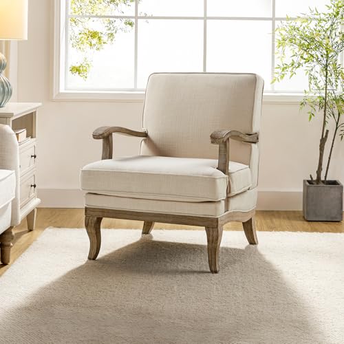 HULALA HOME Mid-Century Moderner Akzentstuhl, gepolsterter Lounge-Sessel mit Massivholzbeinen und Armlehne, abnehmbares Kissen, bequemer Retro-Lesesesessel für Wohnzimmer, Schlafzimmer, Balkon, Leinen von HULALA HOME