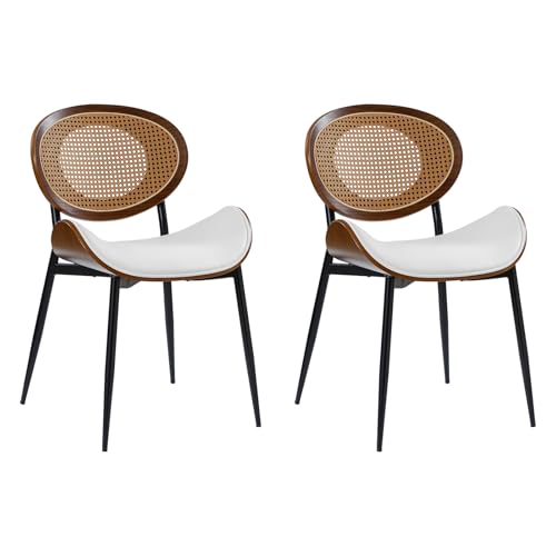 HULALA HOME Moderne Esszimmerstühle 2er Set mit gebogener Holzrückenlehne Küchenstühle mit weichem Kunstleder-Sitz und atmungsaktive Rattan-Dekor Mesh-Rückenlehne, Beige HULALA HOME Moderne Esszimmerstühle 2er Set mit gebogener Holzrückenlehne Küchenstühle mit weichem Kunstleder-Sitz und atmungsaktive Rattan-Dekor Mesh-Rückenlehne, Beige von HULALA HOME