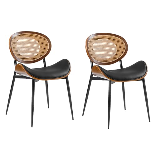 HULALA HOME Moderne Esszimmerstühle 2er Set mit gebogener Holzrückenlehne Küchenstühle mit weichem Kunstleder-Sitz und atmungsaktive Rattan-Dekor Mesh-Rückenlehne, Schwarz HULALA HOME Moderne Esszimmerstühle 2er Set mit gebogener Holzrückenlehne Küchenstühle mit weichem Kunstleder-Sitz und atmungsaktive Rattan-Dekor Mesh-Rückenlehne, Schwarz von HULALA HOME