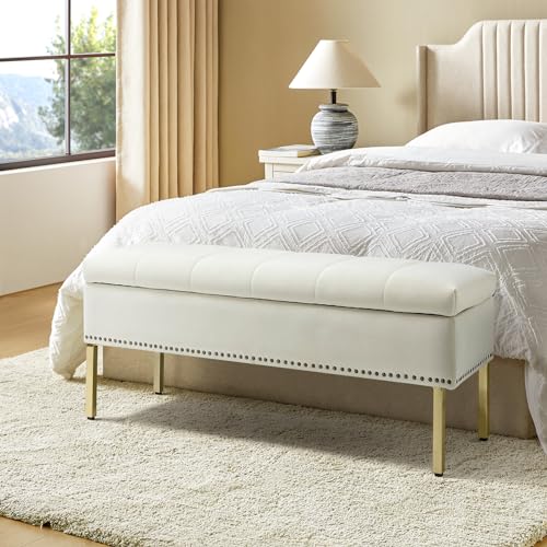 HULALA HOME Moderne Samt Sitzbank mit Stauraum Elegante Truhenbank für Flur Schlafzimmer Wohnzimmer Samtbezug 5-Fach gepolstert Metallbeine, Weiß HULALA HOME Moderne Samt Sitzbank mit Stauraum Elegante Truhenbank für Flur Schlafzimmer Wohnzimmer Samtbezug 5-Fach gepolstert Metallbeine, Weiß von HULALA HOME