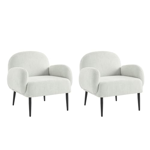 HULALA HOME Moderner Boucle Sessel 2er Set Gemütlicher Loungesessel mit Metallfüßen Boucle-Garn Bezug Ergonomische Armlehnen für Wohnzimmer und Schlafzimmer, Weiß von HULALA HOME