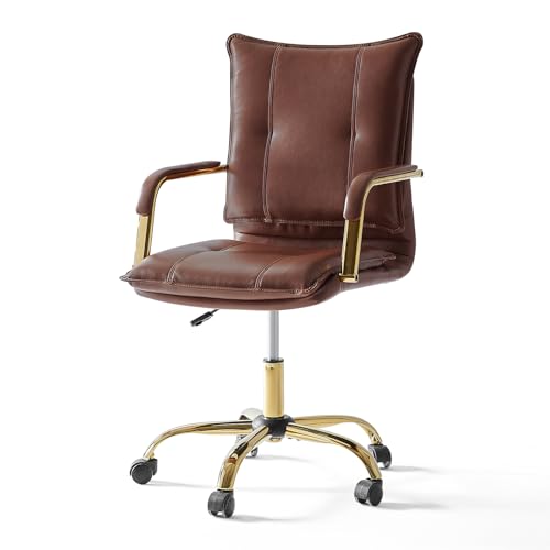 HULALA HOME Moderner Bürostuhl mit Armlehnen höhenverstellbarem Schreibtischstuhl Drehstuhl aus Kunstleder mit 5-Rad-Rolle stabile Metallbasis, Braun HULALA HOME Moderner Bürostuhl mit Armlehnen höhenverstellbarem Schreibtischstuhl Drehstuhl aus Kunstleder mit 5-Rad-Rolle stabile Metallbasis, Braun von HULALA HOME