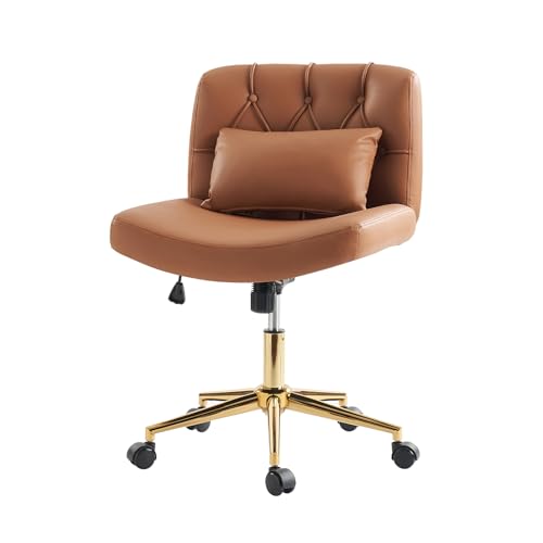 HULALA HOME Moderner Bürostuhl ohne Armlehnen Schreibtischstuhl Höhenverstellbar Drehstuhl wippfähig mit Kissen & Stoffbezug Schneidersitz Stuhl mit Rollen, Braun von HULALA HOME