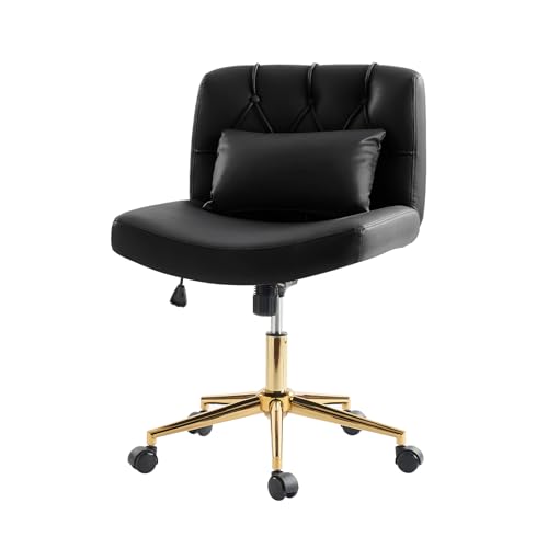 HULALA HOME Moderner Bürostuhl ohne Armlehnen Schreibtischstuhl Höhenverstellbar Drehstuhl wippfähig mit Kissen & Stoffbezug Schneidersitz Stuhl mit Rollen, Schwarz von HULALA HOME