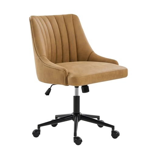 HULALA HOME Moderner Bürostuhl ohne Armlehnen mit gepolsterter Sitzfläche & Stepprücken Schreibtischstuhl 360° drehbar höhenverstellbar Drehstuhl mit Robustes Metallgestell, Braun von HULALA HOME
