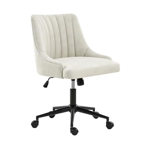 HULALA HOME Moderner Bürostuhl ohne Armlehnen mit gepolsterter Sitzfläche & Stepprücken Schreibtischstuhl 360° drehbar höhenverstellbar Drehstuhl mit Robustes Metallgestell, Weiß von HULALA HOME