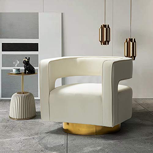 HULALA HOME Samt-DrehSessel, moderner Sessel mit gebogener offener Rückenlehne in Gold, Metall-Drehgestell, Club-Sessel für Heim- und Ladendekorationen, Weiß von HULALA HOME