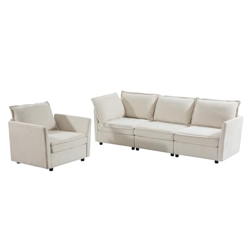 HULALA HOME Modulares XXL 3-Sitzer Sofa und 1 Einzelsofa mit verstecktem Stauraum Couch mit Extrabreite Sitzflächen, frei kombinierbar & waschbare Bezüge, Beige von HULALA HOME