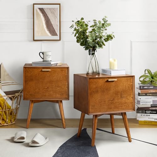 HULALA HOME Nachttisch mit Ladestation, Mid-Century Modern Nachttische, Holz Nachttisch mit USB Ports und Steckdosen für Schlafzimmer 2er Set, HULALA HOME Nachttisch mit Ladestation, Mid-Century Modern Nachttische, Holz Nachttisch mit USB Ports und Steckdosen für Schlafzimmer 2er Set, von HULALA HOME