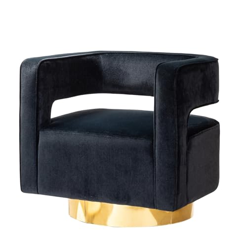 HULALA HOME Sessel gemütlich Loungesessel Clubsessel mit ergonomische Rückenlehne und goldenem Metallgestell drehbar Lesesessel aus Samt für Wohnzimmer und Schlafzimmer, Schwarz von HULALA HOME