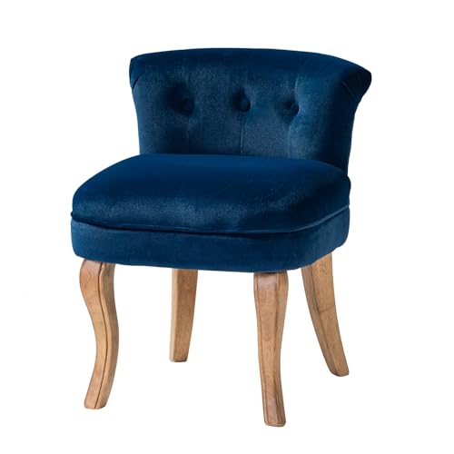 HULALA HOME Schminkhocker, Sitzhocker aus Samt, Kosmetikhocker, Polsterhocker mit Massivholzbeine für Schlafzimmer, Dunkelblau von HULALA HOME