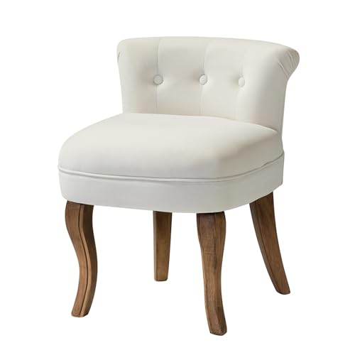 HULALA HOME Schminkhocker, Sitzhocker aus Samt, Kosmetikhocker, Polsterhocker mit Massivholzbeine für Schlafzimmer, Weiß von HULALA HOME