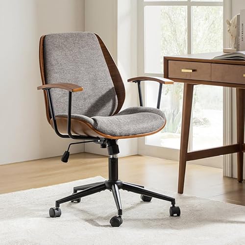HULALA HOME Schreibtischstuhl mit Wippfunktion Höhenverstellbarer Bürostuhl aus Massivholz mit weicher Polsterung Drehstuhl für Arbeitszimmer & Büro, Beige (Tan) von HULALA HOME