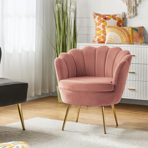 HULALA HOME Sessel aus Samt mit Dicker Rückenlehne, moderner Loungesessel mit goldenen Beinen, bequemer Armlehnensessel für Wohnzimmer, Schlafzimmer und Esszimmerstuhl, Rosa von HULALA HOME