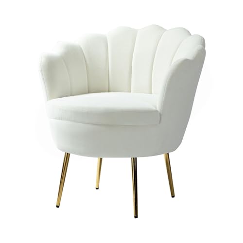 HULALA HOME Sessel aus Samt mit Dicker Rückenlehne, moderner Loungesessel mit goldenen Beinen, bequemer Armlehnensessel für Wohnzimmer, Schlafzimmer und Esszimmerstuhl, Weiß von HULALA HOME