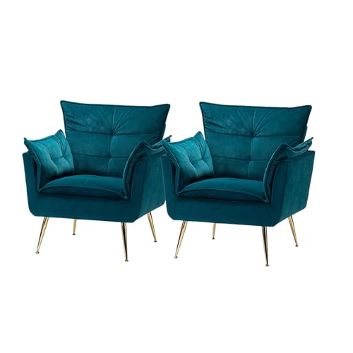HULALA HOME Sessel gemütlich Lesesessel bequem mit goldenen Metallbeinen moderner Loungesessel aus Samt mit Dickes Sitzkissen für Wohnzimmer und Schlafzimmer 2er Set, Dunkelgrün von HULALA HOME