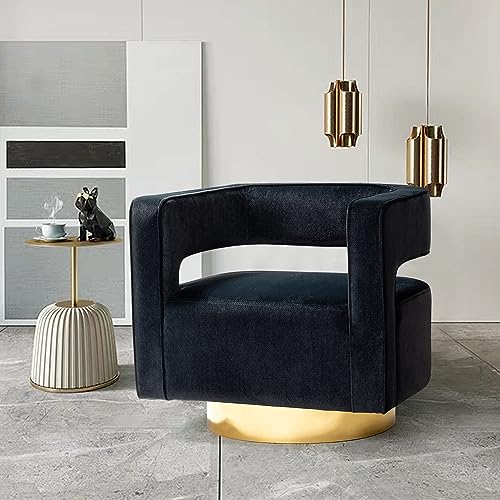 HULALA HOME Samt-DrehSessel, moderner Sessel mit gebogener offener Rückenlehne in Gold, Metall-Drehgestell, Club-Sessel für Heim- und Ladendekorationen, Schwarz von HULALA HOME