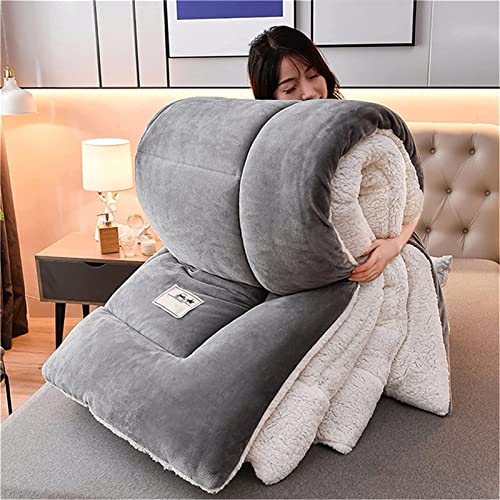 Dicke Decke,Baumwoll-Bettdecke Dicker Und Dichter Fleece-Lamm-Samt-Stoff, Warmer Kaschmir-Quiltkern, Super Weiche Bettwolle-Wollfleece-Decke (Grey,150x200cm-2kg) von HULG