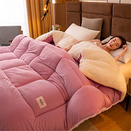 Dicke Decke,Baumwoll-Bettdecke Dicker Und Dichter Fleece-Lamm-Samt-Stoff, Warmer Kaschmir-Quiltkern, Super Weiche Bettwolle-Wollfleece-Decke (Pink,150x200cm-3.5kg) von HULG