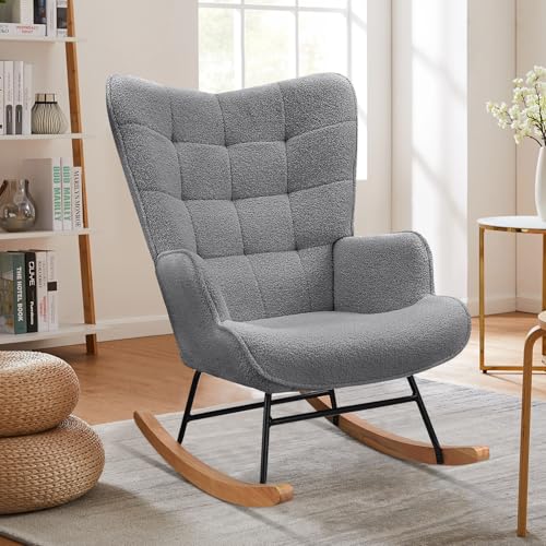 HULUWA Moderner Schaukelstuhl Relaxstuhl Sessel Stuhl,Lounge-Sessel mit hoher Rückenlehn,bis 136 kg belastbar Rosa Lounge Chair fürs Wohnzimmer Schlafzimmer Balkon(Grau) von HULUWA
