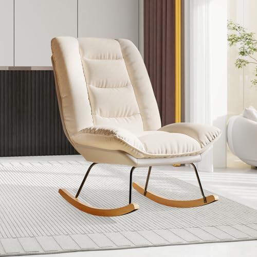 Schaukelstuhl,Moderner Schaukelsessel mit Leinenoptik für Drinnen Draußen Ergonomischer,Verstellbare Rückenlehne mit Rutschfesten Füßen Maximale bis 136kg Relaxsessel für Wohnzimmer, Schlafzimmer von HULUWA