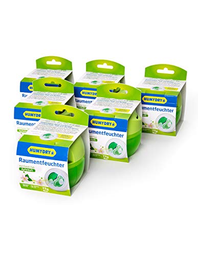 6er-Set HUMYDRY® Duplo 75g Raumentfeuchter Apfel. 2 in 1 : Luftentfeuchter und Lufterfrischer in Einem - Absorbiert zu hohe Luftfeuchtigkeit und verleiht einen angenehmen Duft - Luftentfeuchter ohne Strom - Nachfüllbar - Ideal für kleine Räume von HUMYDRY